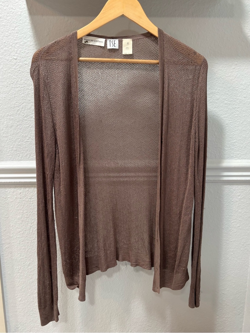 TSE Open-Front Lightweight Taupe Knit Cardigan